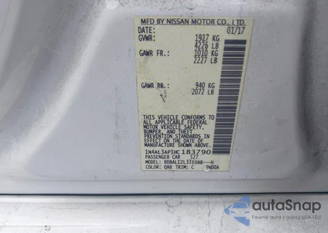 2017 Nissan Altima 2.5 Sv from USA, damaged, VIN 1N4AL3AP1HC183790